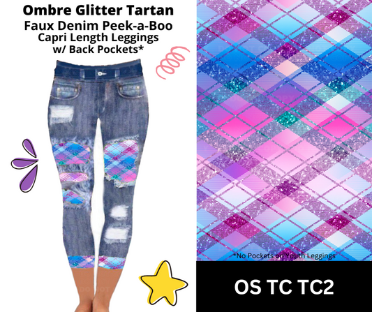 Ombre Glitter Tartan Capri Faux Denim Peekaboo