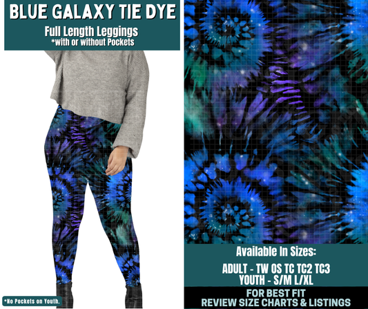 Preorder! Closes 2/5. ETA May. Blue Galaxy Tie Dye Full Length Leggings w/wo Pockets