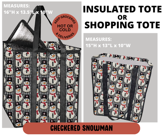 Preorder! Closes 9/11. ETA Dec. Checkered Snowman Shopping & Insulated Tote