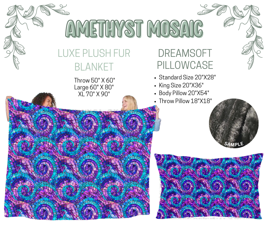 Preorder! Closes 10/9. ETA Dec. Amethyst Mosaic Luxe Plush Fur Blanket and/or DreamSoft Pillowcase