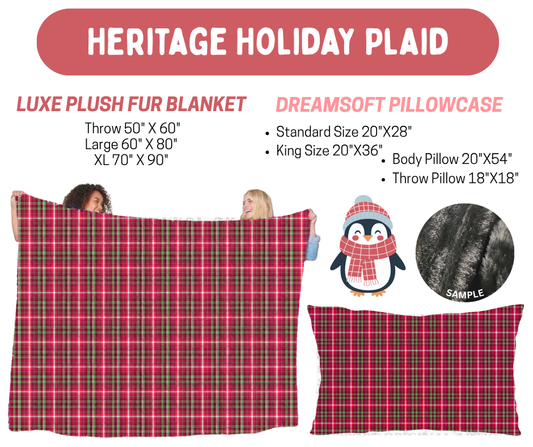 Preorder! Closes 8/17. ETA Nov. Heritage Holiday Plaid Luxe Plush Fur Blanket and/or DreamSoft Pillowcase