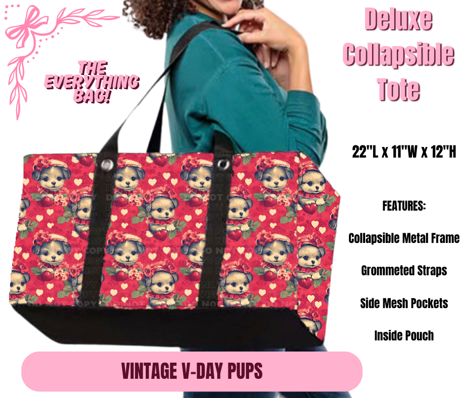 Preorder! Closes 11/27. ETA Feb. Vintage V-day Pups Collapsible Tote