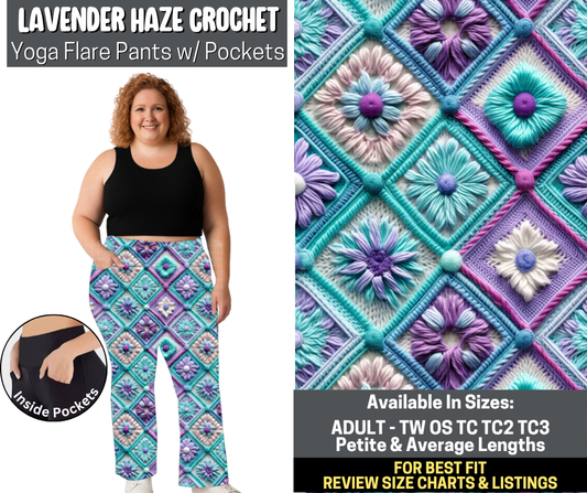 Preorder! Closes 5/19. ETA Aug. Lavendar Haze Crochet Yoga Flare Pants