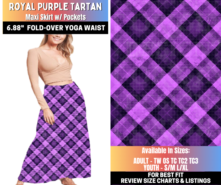 Preorder! Closes 10/15. ETA Jan. Royal Purple Tartan Maxi Skirt