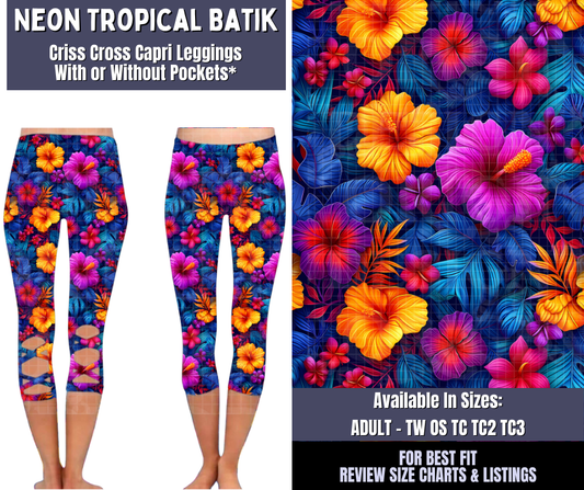 Preorder! Closes 4/1. ETA June. Neon Tropical Batik Criss Cross Capri w/ Pockets