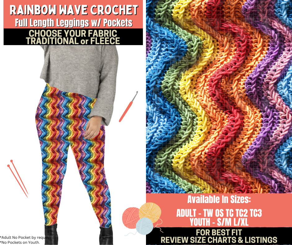 Preorder! Closes 10/1. ETA Dec. Rainbow Wave Crochet Leggings Choose Fleece or Traditional