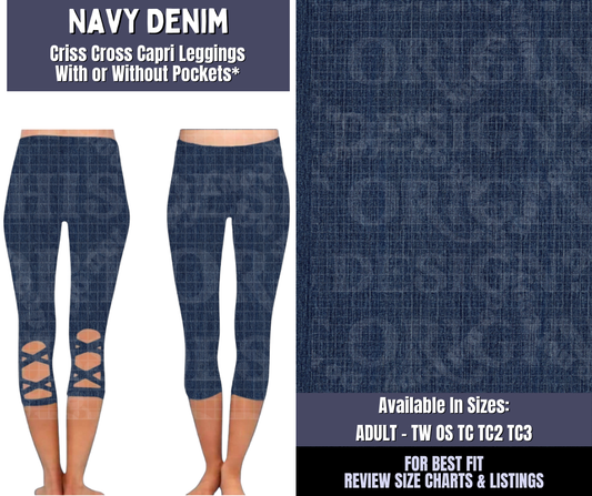 Preorder! Closes 4/1. ETA June. Navy Denim Criss Cross Capri w/ Pockets