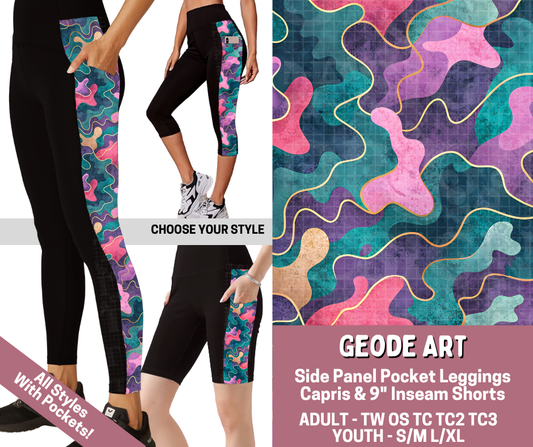 Preorder! Closes 6/4. ETA Sept. Geode Art Combo Side Panel Legging Lengths
