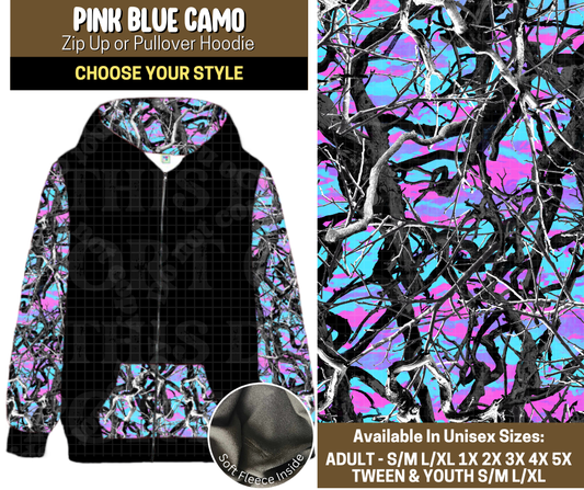 Preorder! Closes 9/12. ETA Dec. Pink Blue Camo Zip-Up or Pullover Hoodie