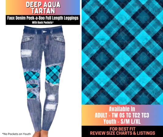 Preorder! Closes 10/15. ETA Jan. Deep Aqua Tartan Full Length Faux Denim Peekaboo
