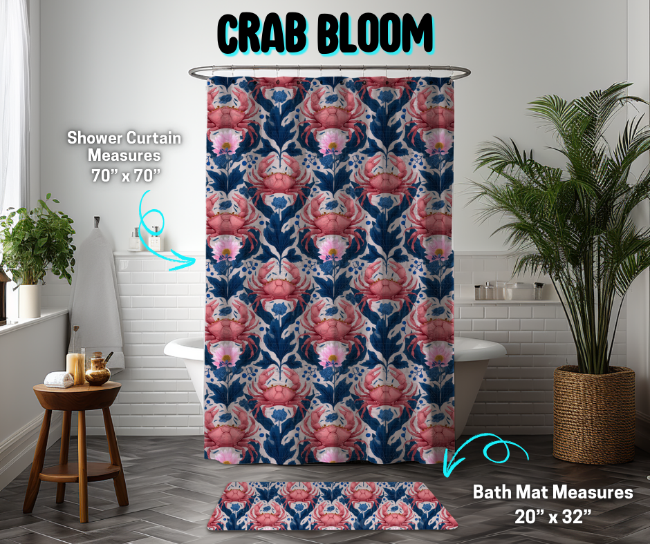 Preorder! Closes 3/26. ETA June. Crab Bloom Custom Shower Curtain and/or Bath Mat