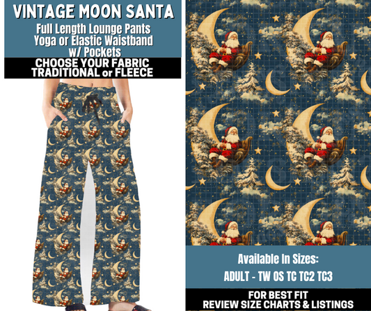 Preorder! Closes 10/13. ETA Jan. Vintage Moon Santa Lounge Pants Choose Fleece or Traditional