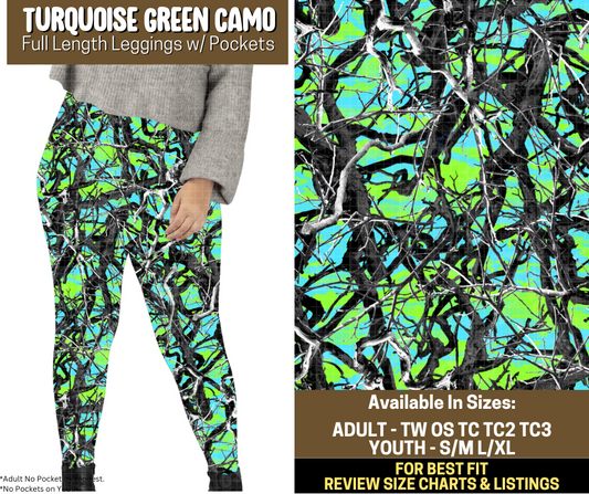Preorder! Closes 9/12. ETA Dec. Turquoise Green Camo Full Length Leggings w/wo Pockets