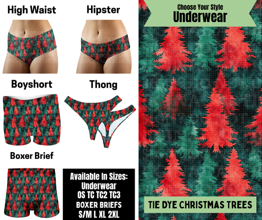 Preorder! Closes 8/25. ETA Nov. Tie Dye Christmas Trees Hipster, High Waist, Boyshort, & Thong Underwear & Boxer Briefs