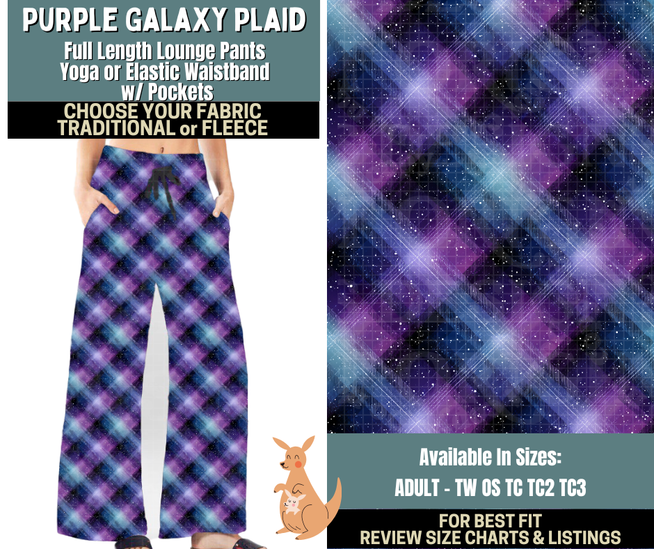 Preorder! Closes 10/2. ETA Dec. Purple Galaxy Plaid Lounge Pants Choose Fleece or Traditional