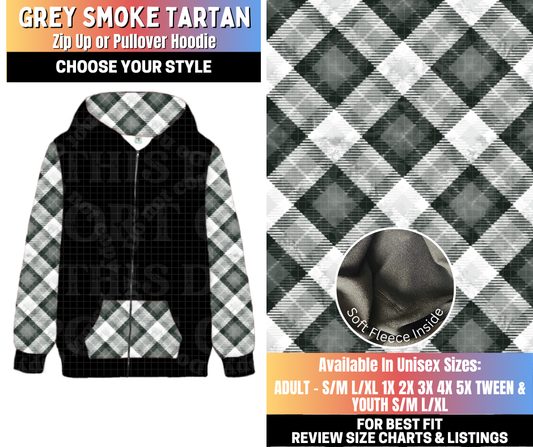 Preorder! Closes 10/15. ETA Jan. Grey Smoke Tartan Zip-Up or Pullover Hoodie