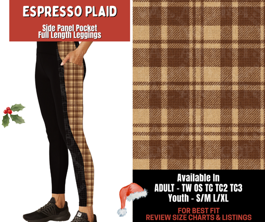 Preorder! Closes 9/24. ETA Dec. Espresso Plaid Side Panel Pocket Full Length Leggings