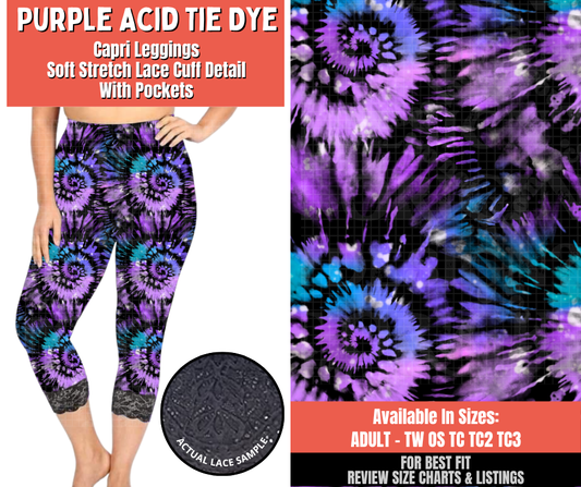 Preorder! Closes 5/18. ETA Aug. Purple Acid Tie Dye Lace Cuff Capris w/ Pockets