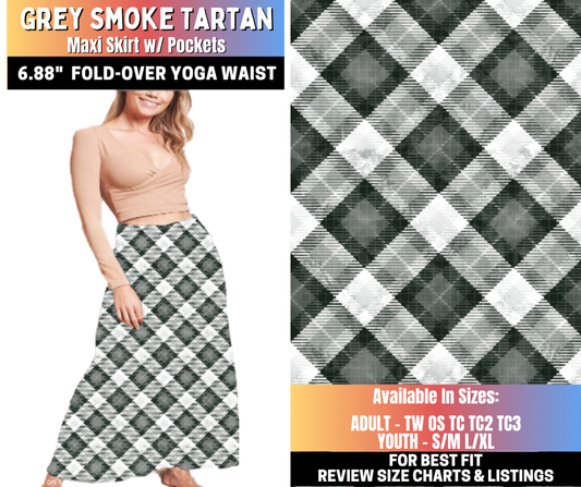 Preorder! Closes 10/15. ETA Jan. Grey Smoke Tartan Maxi Skirt