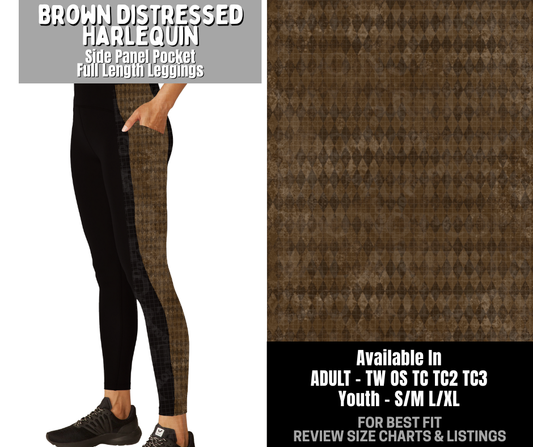 Preorder! Closes 12/3. ETA Feb. Brown Distressed Harlequin Side Panel Pocket Full Length Leggings