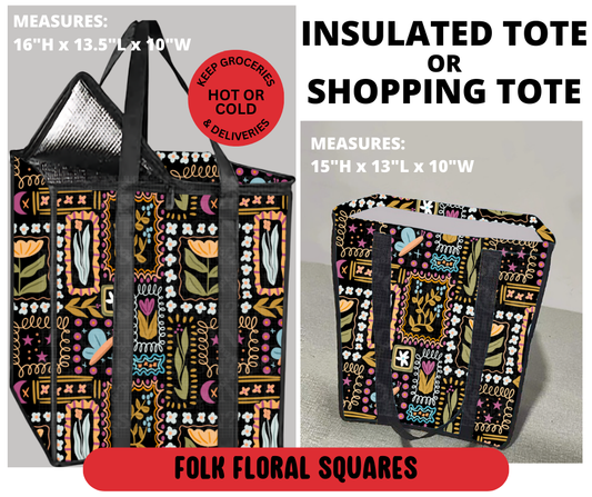 Preorder! Closes 3/23. ETA June. Folk Floral Squares Shopping & Insulated Tote