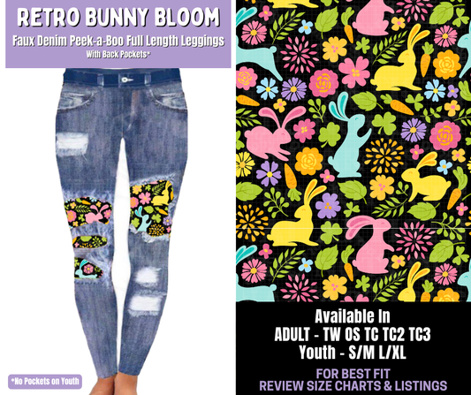 Preorder! Closes 1/22. ETA April. Retro Bunny Bloom Full Length Faux Denim Peekaboo