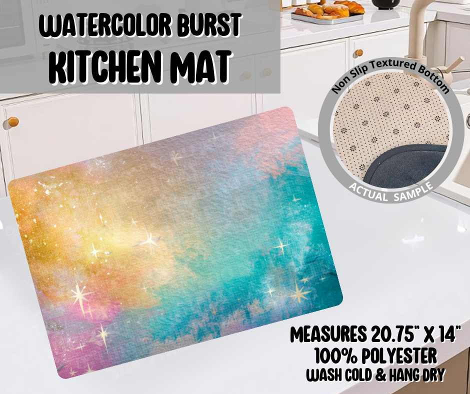Preorder! Closes 11/26. ETA Feb. Watercolor Burst Kitchen Mat