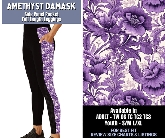 Preorder! Closes 1/8. ETA March. Amethyst Damask Side Panel Pocket Full Length Leggings