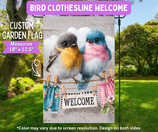 Preorder! Closes 5/11. ETA August. Bird Clothesline Welcome Garden Flag