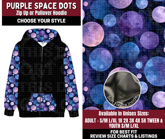Preorder! Closes 10/22. ETA Jan. Purple Space Dots Zip-Up or Pullover Hoodie
