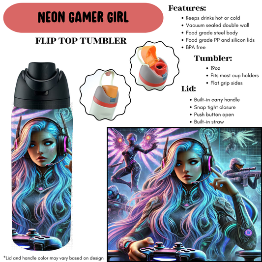 Preorder! Closes 9/18. ETA Dec. Neon Gamer Girl Cup Flip Top Tumbler