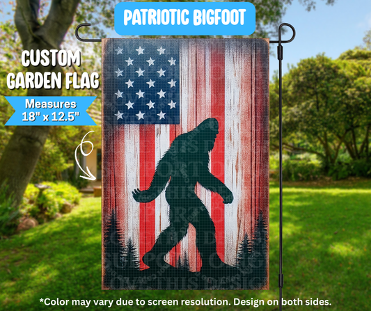 Preorder! Closes 3/9. ETA June. Patriotic Bigfoot Garden Flag