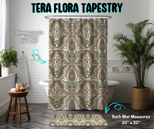 Preorder! Closes 3/26. ETA June. Tera Flora Tapestry Custom Shower Curtain and/or Bath Mat