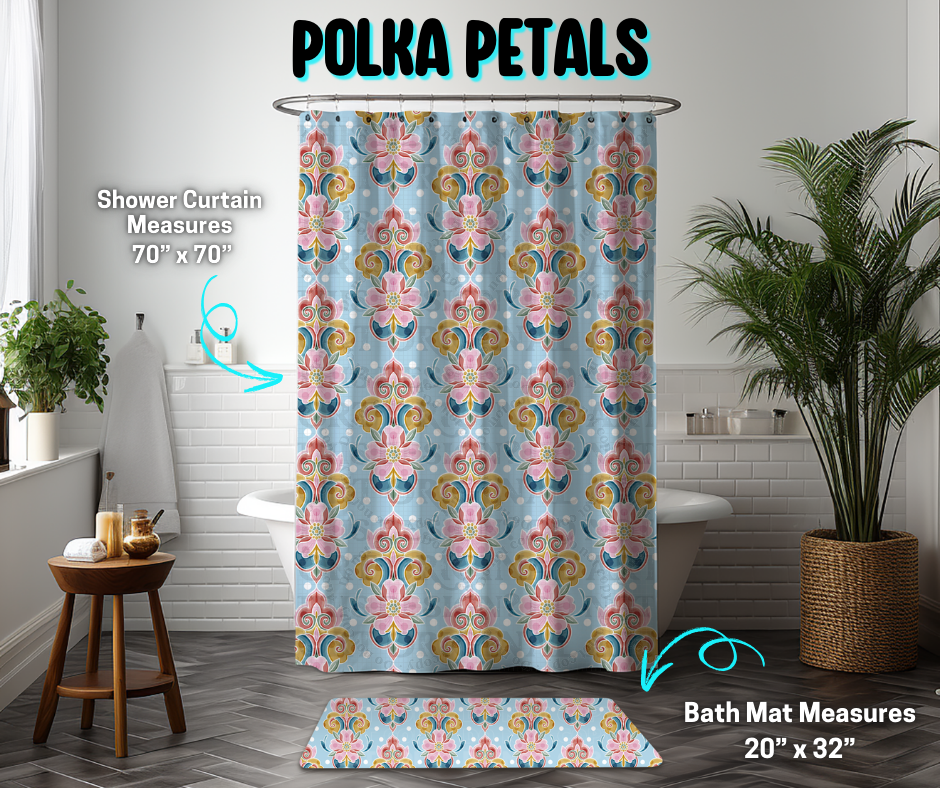 Preorder! Closes 3/26. ETA June. Polka Petals Custom Shower Curtain and/or Bath Mat