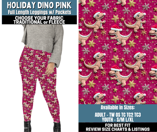 Preorder! Closes 10/13. ETA Jan. Holiday Dino Pink Leggings Choose Fleece or Traditional