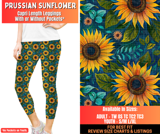 Preorder! Closes 12/29. ETA March. Prussian Sunflower Capri Length Leggings w/wo Pockets
