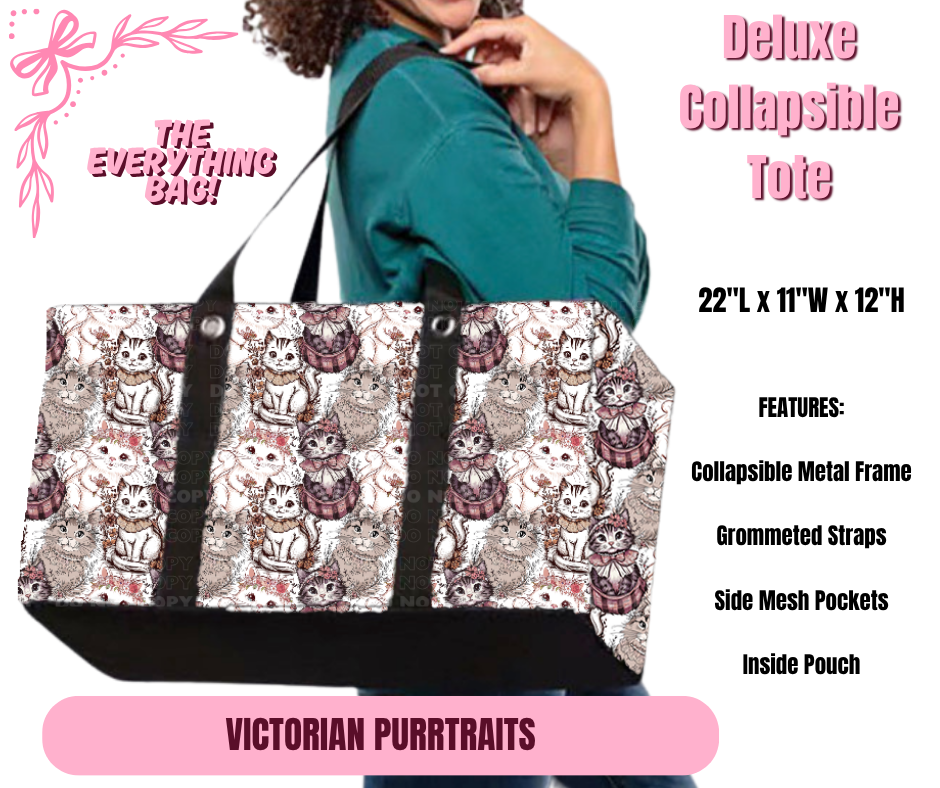 Preorder! Closes 11/27. ETA Feb. Victorian Purrtraits Collapsible Tote