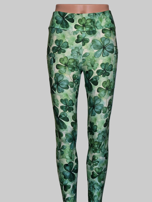 Watercolor Shamrocks capris and leggings with pockets