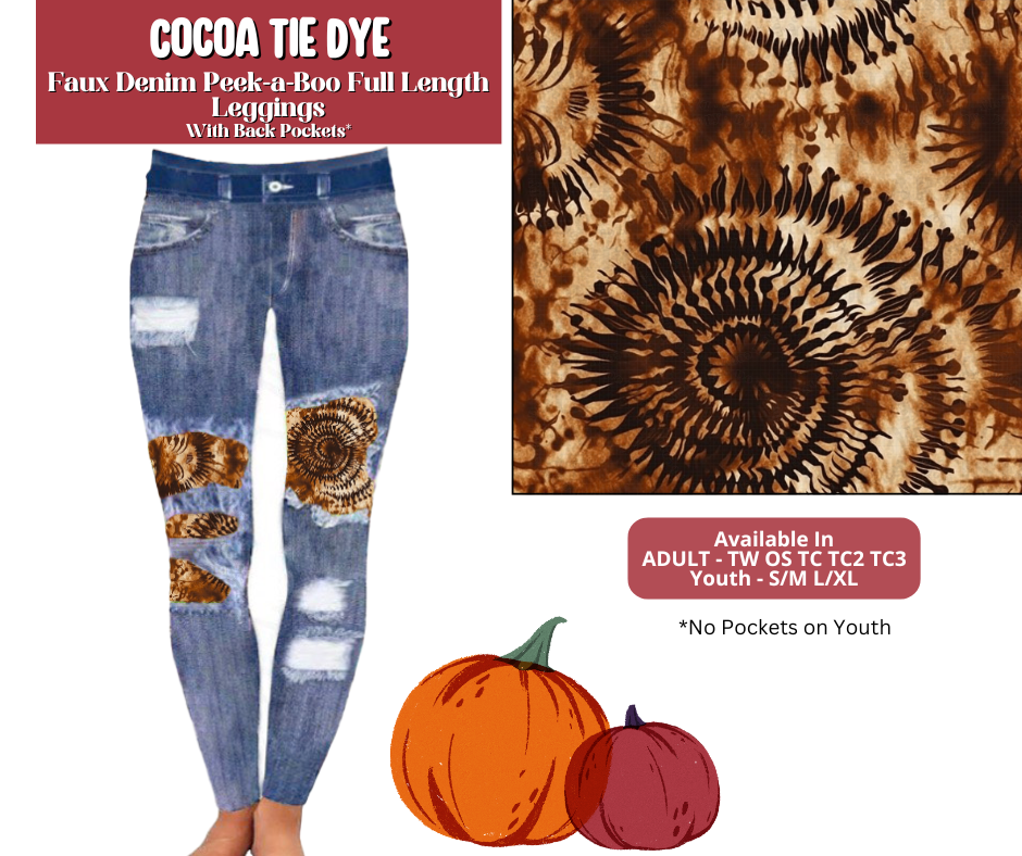 Preorder! Closes 6/30. ETA Sept. Cocoa Tie Dye Full Length Faux Denim Peekaboo