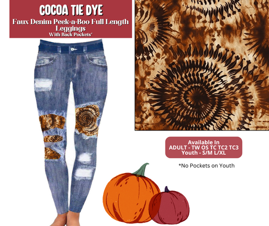 Preorder! Closes 6/30. ETA Sept. Cocoa Tie Dye Full Length Faux Denim Peekaboo