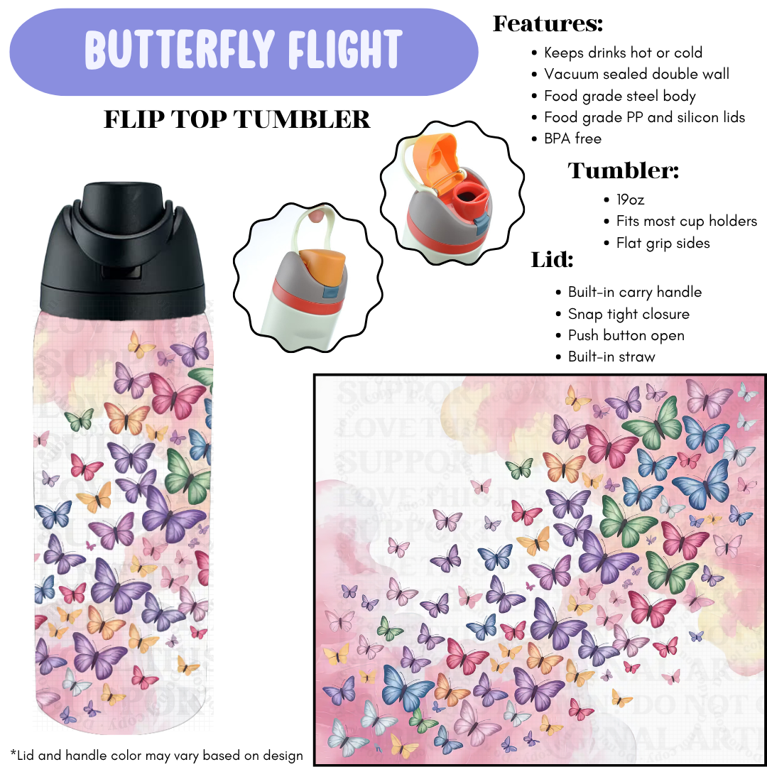 Preorder! Closes 12/11. ETA Feb. Butterfly Flight Flip Top Tumbler