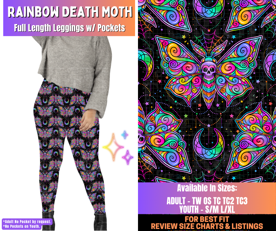Preorder! Closes 12/10. ETA March. Rainbow Death Moth Full Length Leggings w/wo Pockets