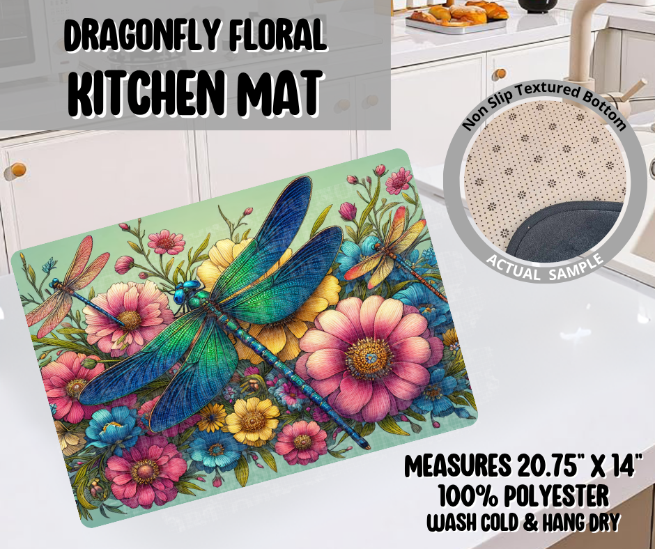 Preorder! Closes 11/26. ETA Feb. Dragonfly Floral Kitchen Mat