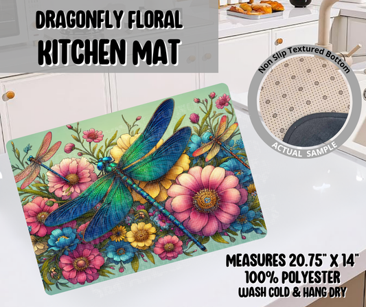 Preorder! Closes 11/26. ETA Feb. Dragonfly Floral Kitchen Mat