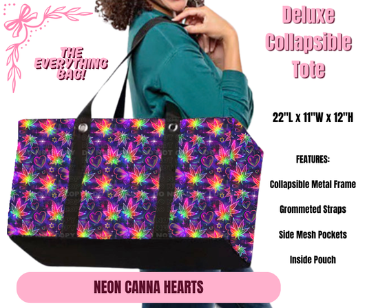 Preorder! Closes 11/27. ETA Feb. Neon Canna Hearts Collapsible Tote