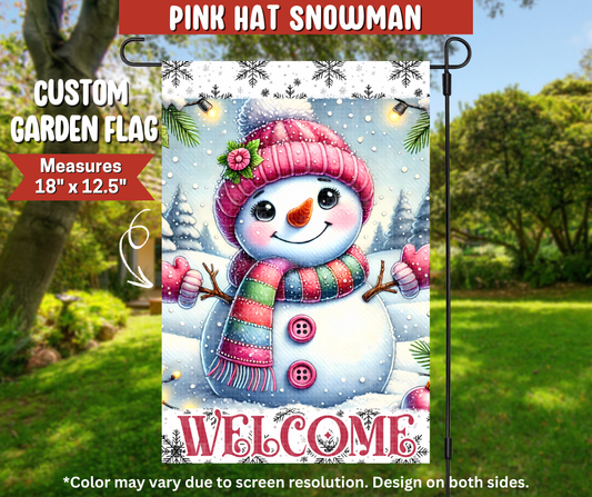 Preorder! Closes 9/22. ETA Dec. Pink Hat Snowman Garden Flag