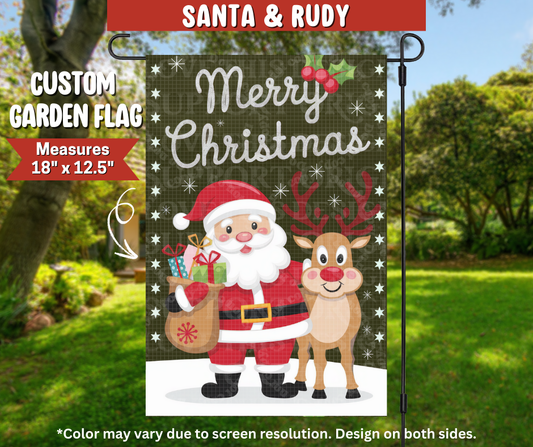 Preorder! Closes 9/22. ETA Dec. Santa & Rudy Garden Flag