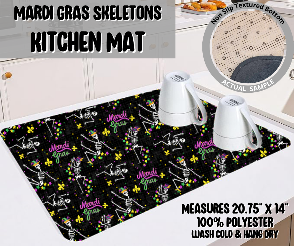 Preorder! Closes 11/26. ETA Feb. Mardi Gras Skeleton Kitchen Mat