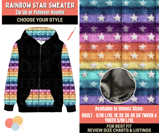 Preorder! Closes 10/1. ETA Dec. Rainbow Star Sweater Zip-Up or Pullover Hoodie
