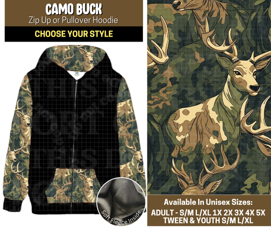 Preorder! Closes 9/12. ETA Dec. Camo Buck Zip-Up or Pullover Hoodie